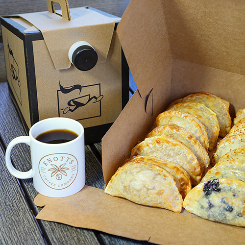 Coffee and Empanadas boxed and ready to go